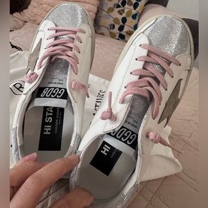 Authentic Golden Goose Silver and Pink Athletic Shoes Size 6